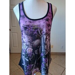 Lethal Angel Womens Small Moto Graphic Print Tank Top Black Purple Rock Grunge